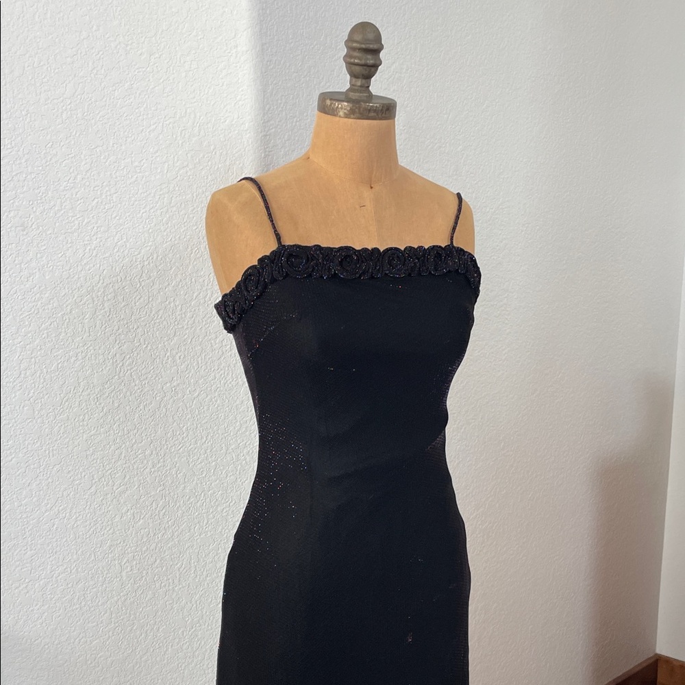 Y2K Vintage Iridescent Black Gown with Floral Detail